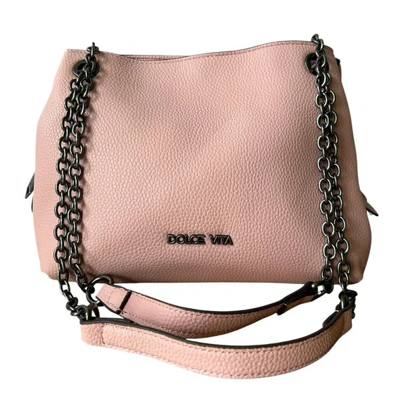Dolce Vita Rose Colored Vegan Pebbled Leather Shoulder Purse with Chain Strap - Picture 1 of 12